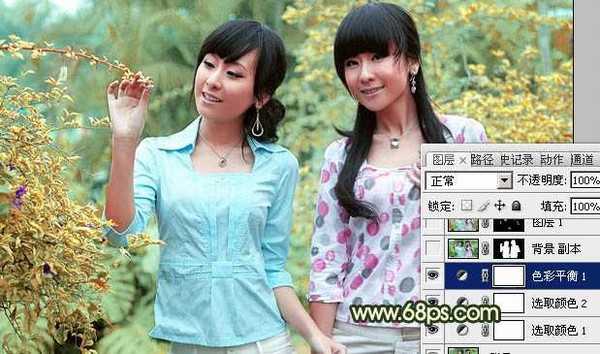 Photoshop调制出甜美的淡黄日韩色树林美女图片