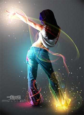 photoshop将美女图片合成动感的彩色光电效果