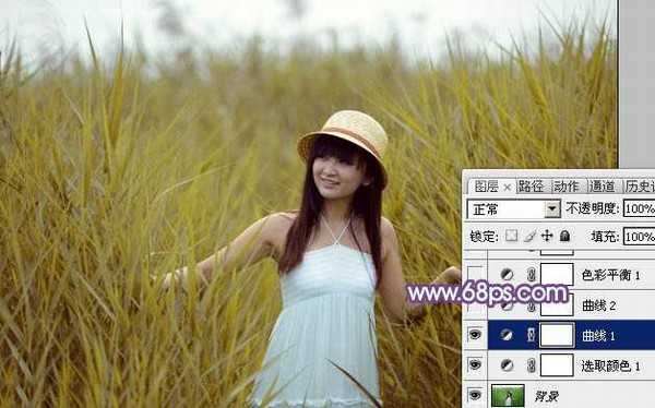 Photoshop将绿色芦苇中的美女照片转为秋季效果