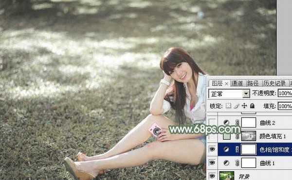 Photoshop打造唯美的淡绿色草地美女图片