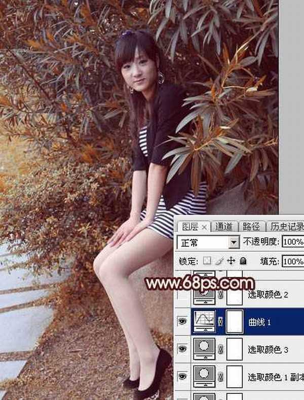 Photoshop为外景美女图片打造甜美的秋季红褐色